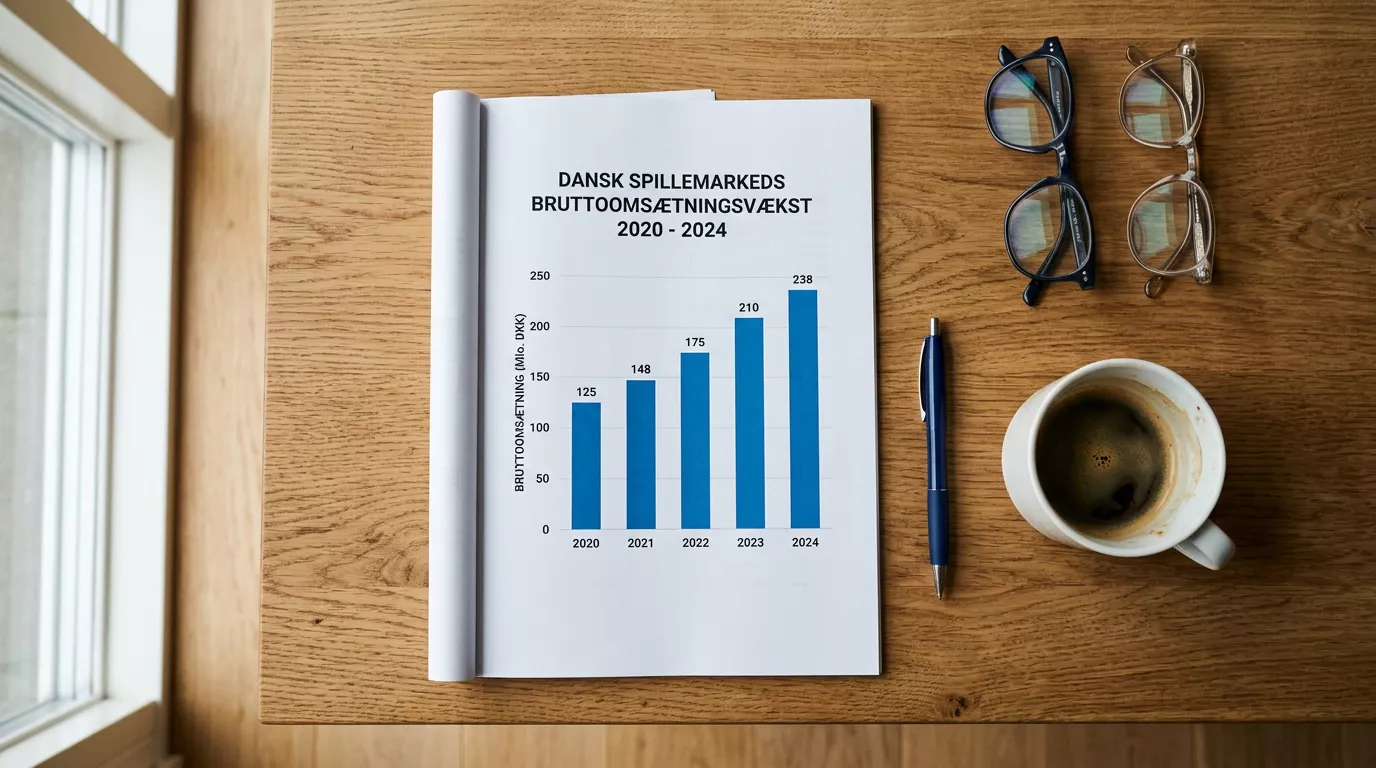 Simpelt søjlediagram der viser væksten i det danske væddemålsmarkeds GGR fra 2020 til 2024